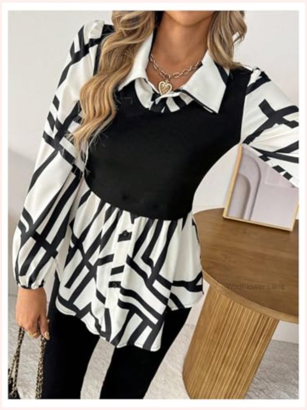 Long Sleeve Peplum Blouse Button Down Collared Dressy Casual Fall Top - Picture 3 of 6